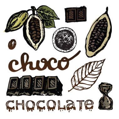 Elle çizilmiş doodle kakao ve çikolata. Kakao.