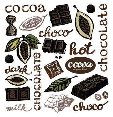 Elle çizilmiş doodle kakao ve çikolata. Kakao.