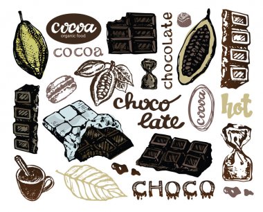 Elle çizilmiş doodle kakao ve çikolata. Kakao.
