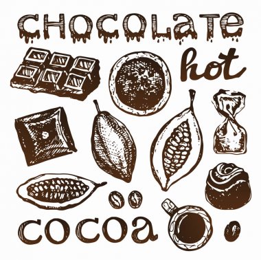 Elle çizilmiş doodle kakao ve çikolata. Kakao.