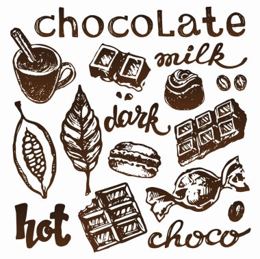 Elle çizilmiş doodle kakao ve çikolata. Kakao.