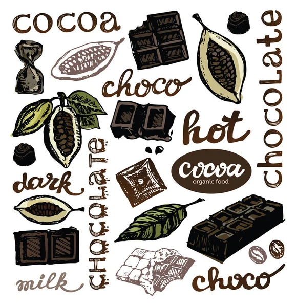 Elle çizilmiş doodle kakao ve çikolata. Kakao.