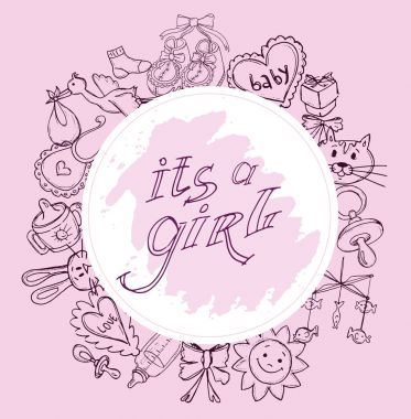 Bebek duş tasarım vektör çizim, elle çizilmiş bebek seti.