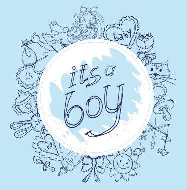 Bebek duş tasarım vektör çizim, elle çizilmiş bebek seti.