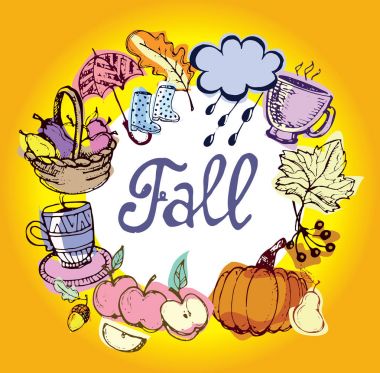 Sonbahar elle çizilmiş doodle küme. Vektör kümesi farklı çizilmiş sonbahar öğeleri ver. Vektör çizim