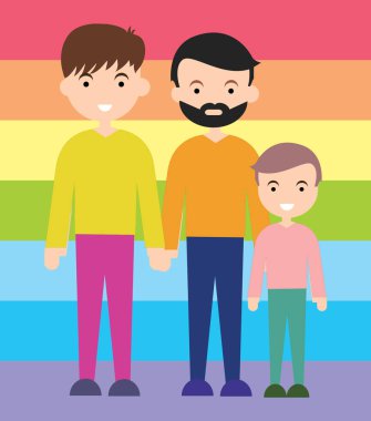 Mutlu aile homoseksüel, Eşcinsel aile. Vektör çizim.