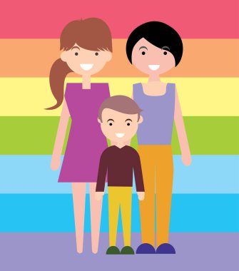 Mutlu aile homoseksüel, Eşcinsel lezbiyenler aile. Vektör çizim.