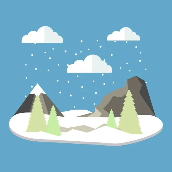 Paisagem de floresta de inverno com árvore de Natal e montanhas. Ilustração vetorial —  Vetores de Stock