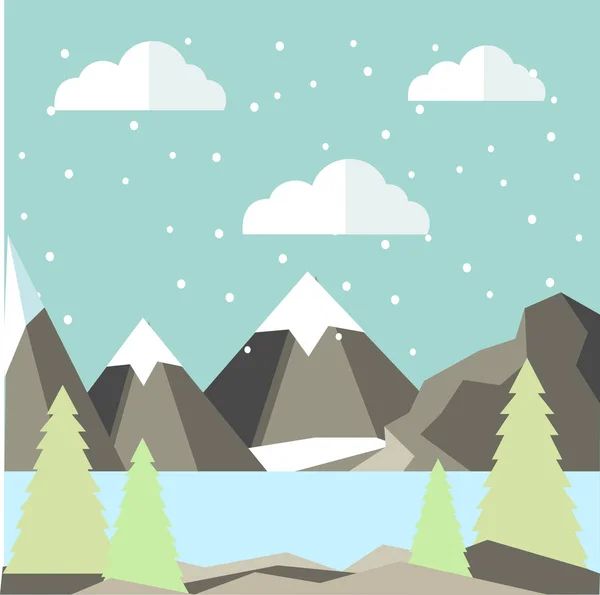 Paisagem de floresta de inverno com árvore de Natal e montanhas. Ilustração vetorial —  Vetores de Stock