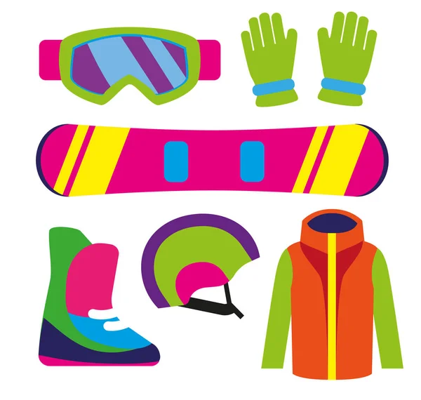 Flaches Design Wintersportkonzept. Wintersportausrüstung. — Stockvektor