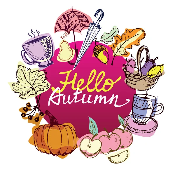 Herbst handgezeichnetes Doodle set.vector Set aus verschiedenen handgezeichneten Herbst-Elementen. Vektorillustration — Stockvektor