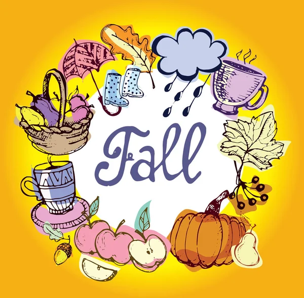 Sonbahar elle çizilmiş doodle küme. Vektör kümesi farklı çizilmiş sonbahar öğeleri ver. Vektör çizim