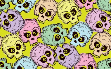 Cadılar Bayramı için çok renkli kesintisiz kafatasları desen. Kafatası arka plan vektör.