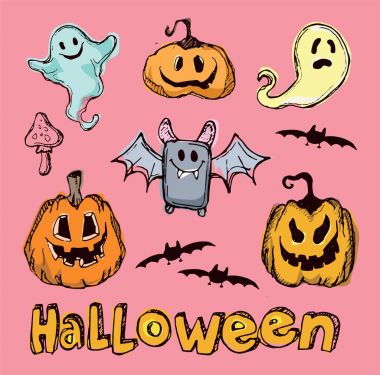 Muamele etmek ya da hüner. Cadılar Bayramı elle çizilmiş doodle illüstrasyon. Vektör çizim.