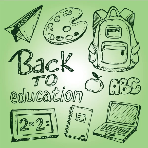 Chalk board vector illustration. Back to school big doodles set. Hand drawn with ink. Vector illustration.Freehand drawing school items. Back to School.