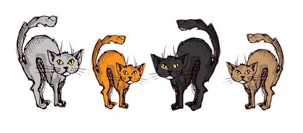 Doodle divertente disegnato a mano i gatti modello senza soluzione di continuità. Modello vettoriale . — Vettoriale Stock