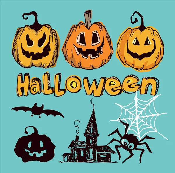 Dolcetto o scherzetto. Illustrazione scarabocchio disegnata a mano di Halloween. Illustrazione vettoriale . — Vettoriale Stock