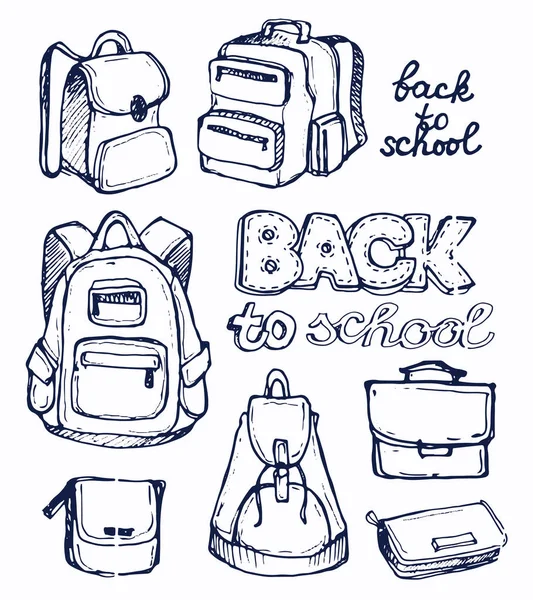 El çizimi Sketch Doodle Sırt çantaları. Sırt çantası, moda sırt çantası. Vektör çizimi. Okula geri dön..