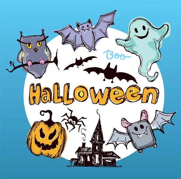 Traitez ou astuce. Illustration de doodle dessinée à la main Halloween. Illustration vectorielle . — Image vectorielle