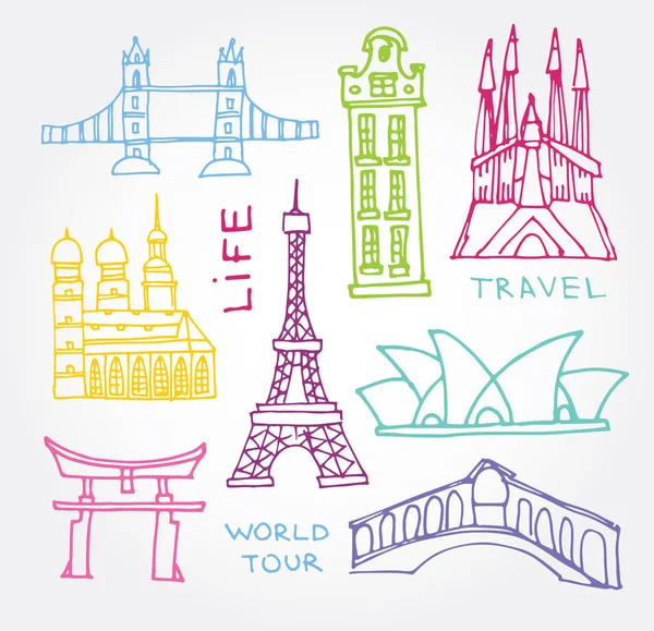 Elle çizilmiş doodle seyahat illüstrasyon.