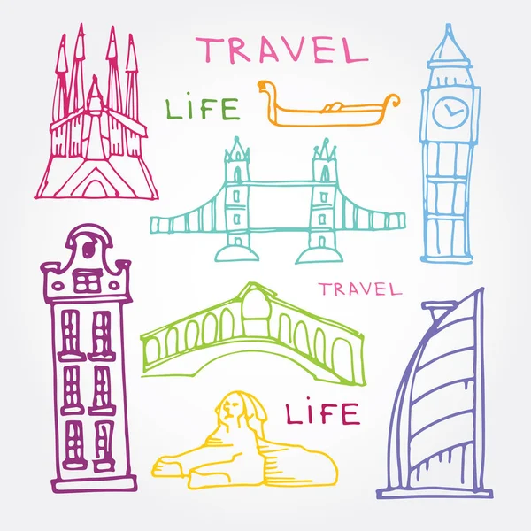 Elle çizilmiş doodle seyahat illüstrasyon.