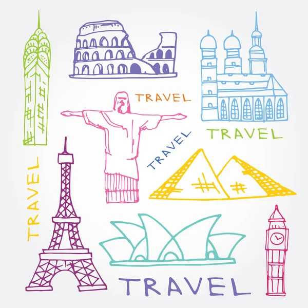 Elle çizilmiş doodle seyahat illüstrasyon.