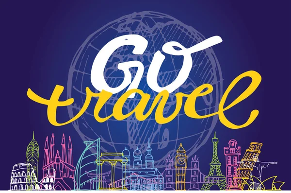 Elle çizilmiş doodle seyahat illüstrasyon.