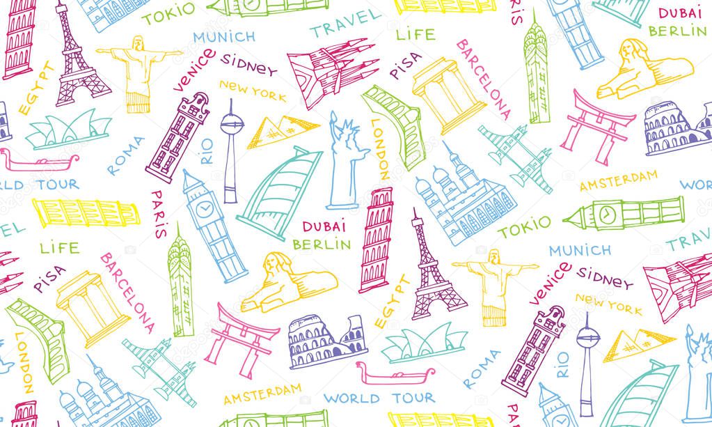 Hand drawn doodle travel pattern