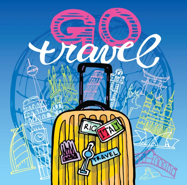 Elle çizilmiş doodle seyahat illüstrasyon. Git seyahat!