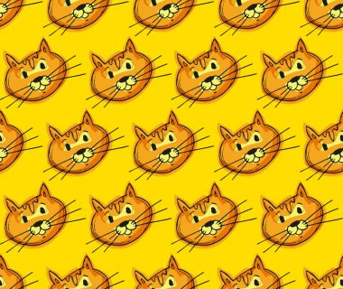 Elle çizilmiş vektör desenle kedi ve yavru kedi. Vektör çizim. 