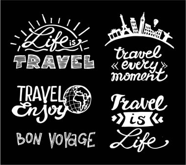 Elle çizilmiş vektör seyahat set. Vektör çizim. Seyahat gidelim