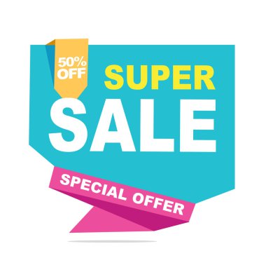 Süper satış afiş, büyük satışı büyük başlığı, % 50 indirim, özel indirim yaz satış vektör afiş. Vektör çizim.