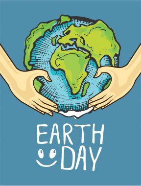 Yeşil bir filiz tutan eller. Bakım ve çevre geliştirme. Ekoloji kavramı. Vektör çizim düz tasarımı. Dünya günü. Dünya'yı kurtarmak ya da yeşil bir dünya sembol kavramı vektör. Çizgi film vektör görüntü Dünya gezegeni tutan bir el. Yeşil doodle