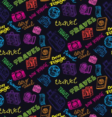 Elle çizilmiş vektör seyahat set. Vektör çizim. Seyahat gidelim