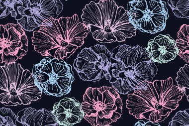 Çiçek kümesi: son derece detaylı elle çizilmiş çiçek ve yaprakları. Yaz çiçek. Bahar çiçek.