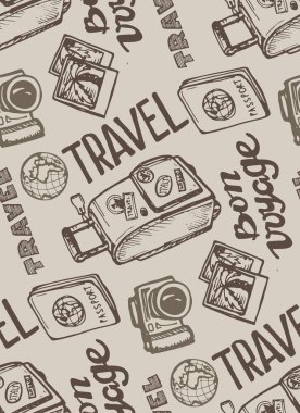 Elle çizilmiş vektör seyahat set. Vektör çizim. Seyahat gidelim