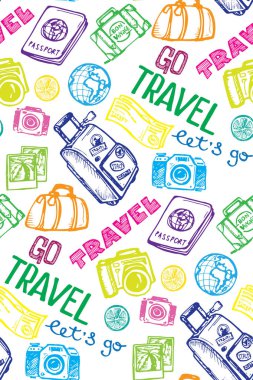 Elle çizilmiş vektör seyahat set. Vektör çizim. Seyahat gidelim