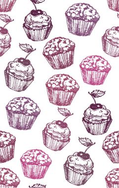 Elle çizilmiş doodle desenle cupcake