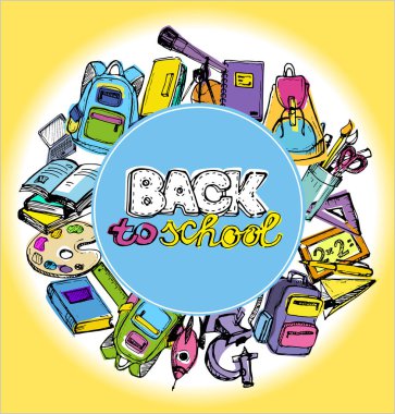 Geri okula büyük kümesi doodles. Elle mürekkeple çizilmiş. Vektör çizim. Serbest çizim okul öğeleri. Okula dönüş. 