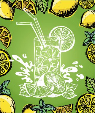 Elle çizilmiş doodle yaz illüstrasyon limonata ile. Yaz içeceği