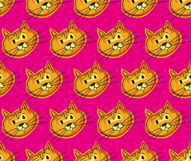 Elle çizilmiş vektör desenle kedi ve yavru kedi. Vektör çizim. 