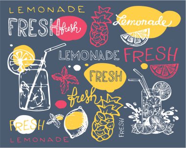 Elle çizilmiş doodle yaz illüstrasyon limonata ile. Yaz içeceği