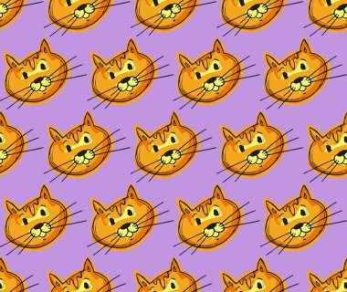 Elle çizilmiş vektör desenle kedi ve yavru kedi. Vektör çizim. 