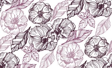 Çiçek kümesi: son derece detaylı elle çizilmiş çiçek ve yaprakları. Yaz çiçek. Bahar çiçek.