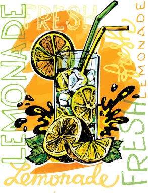 Elle çizilmiş doodle yaz illüstrasyon limonata ile. Yaz içeceği