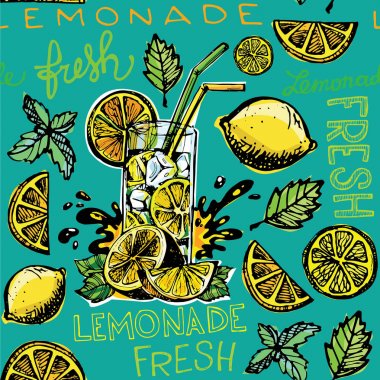 Elle çizilmiş doodle yaz illüstrasyon limonata ile. Yaz içeceği