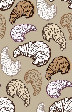 Elle çizilmiş doodle tatlı illüstrasyon. Kruvasan