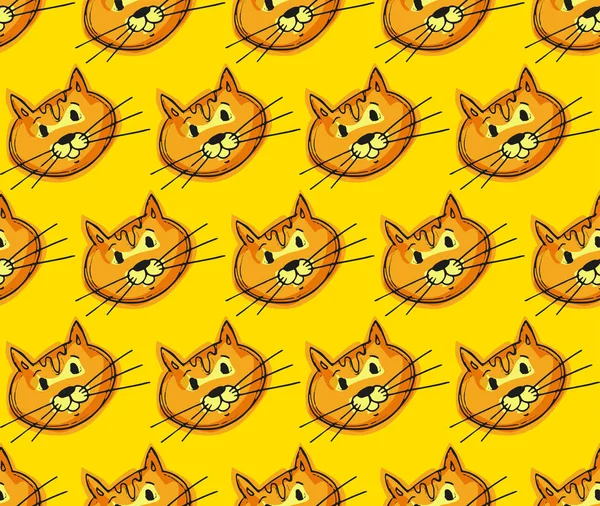 Elle çizilmiş vektör desenle kedi ve yavru kedi. Vektör çizim. 