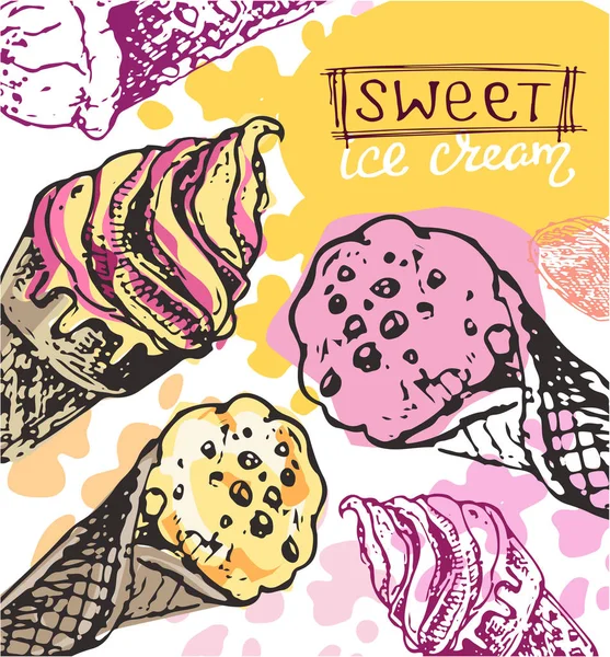 手绘涂鸦冰淇淋插图。冰激淋是总是一个好主意. — 免费的图库照片