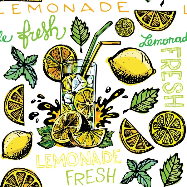 Illustration estivale avec limonade dessinée à la main. Boisson d'été — Image vectorielle